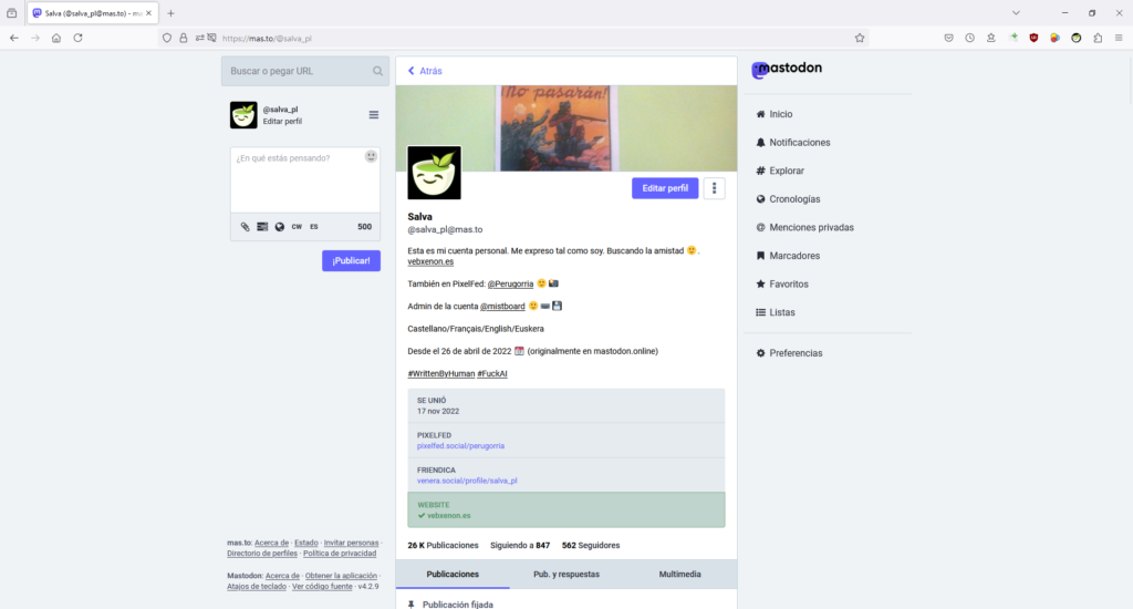 Cuenta "salva_pl" de Mastodon en mas.to.