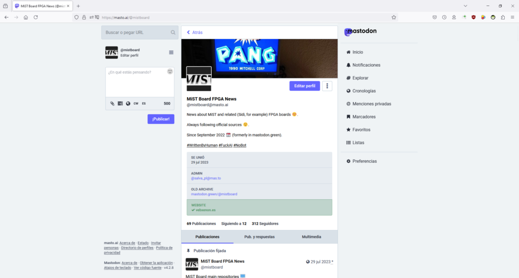 Cuenta "mistboard" de Mastodon en masto.ai.