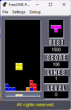 Tetris de THQ y Cybiko para teléfonos Java, resolución 120x160.